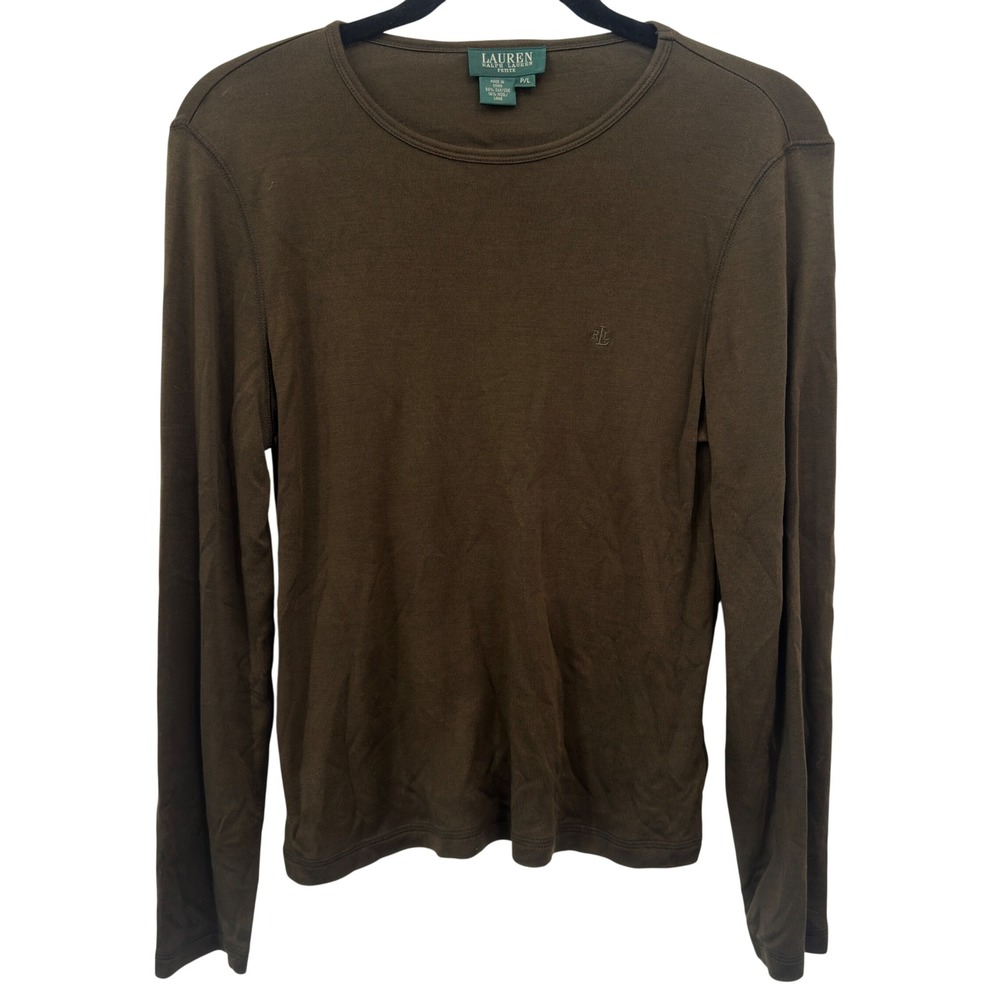 Lauren Ralph Lauren Top Brown Silk Wool Long Sleeve Petite L P/L